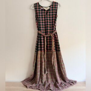 Ace & Jig sleeveless long Pink and Green Plaid cotton Dress tie waist Sz S